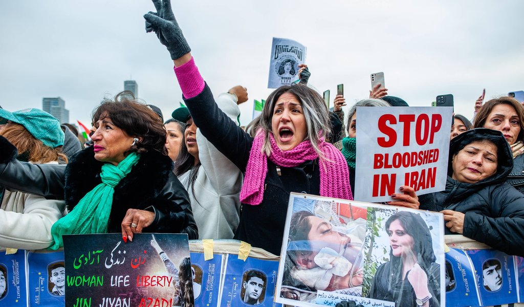 Bloody November Commemoration Held In The Hague Iranian women are shouting slogans against the Islamic Regime, during B